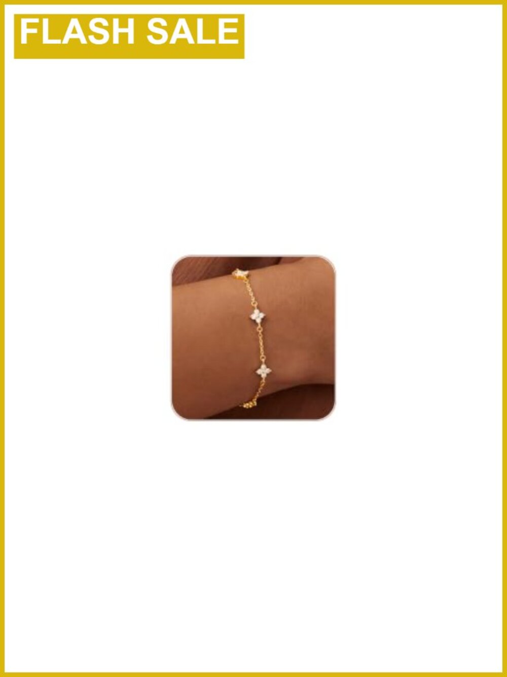 14K Gold Plated Clover Link Bracelet Cubic Zirconia Dainty Stackable